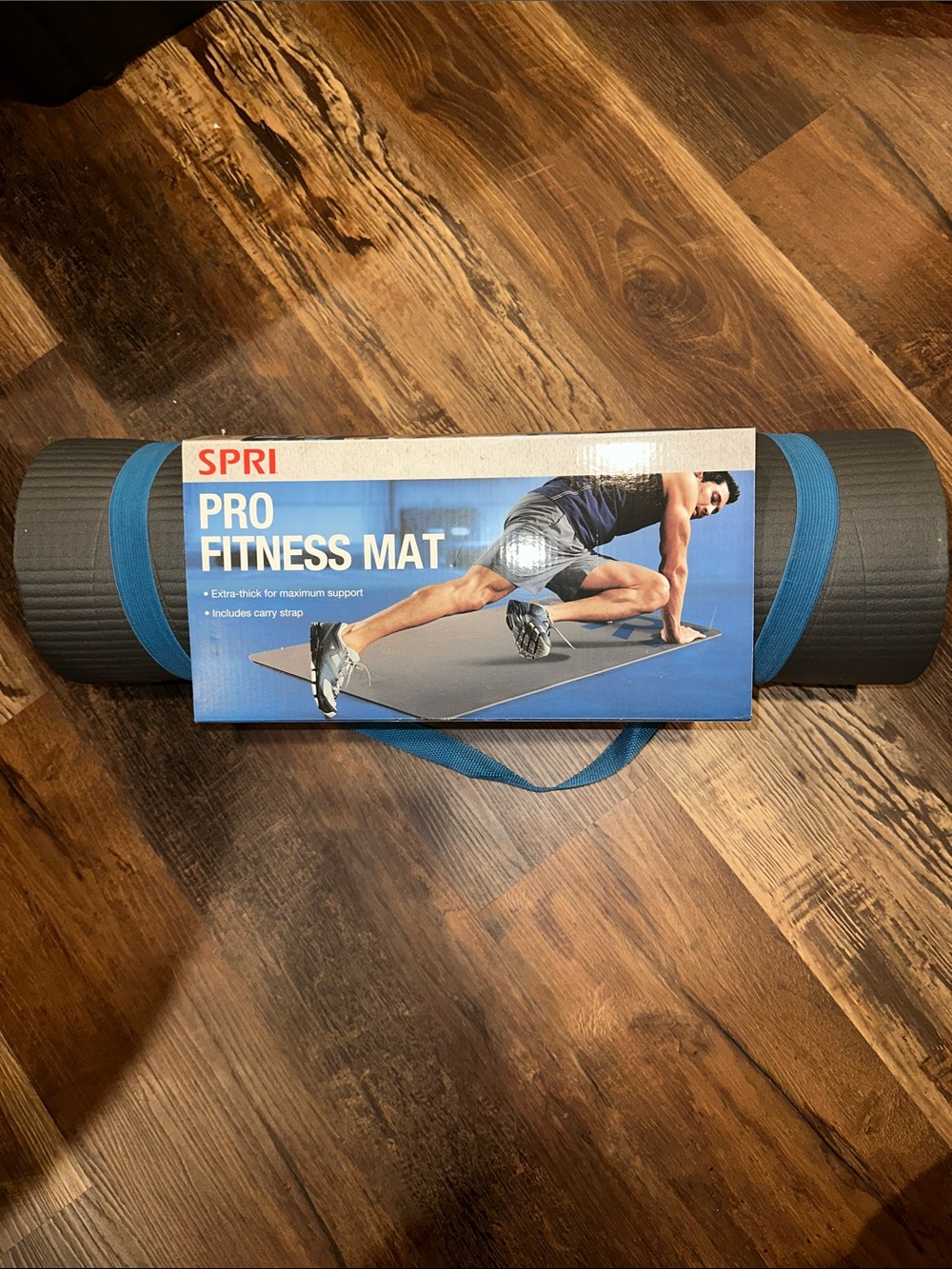 SPRI Pro Fitness Mat with Carrying Strap in Blue and Gray extra thick